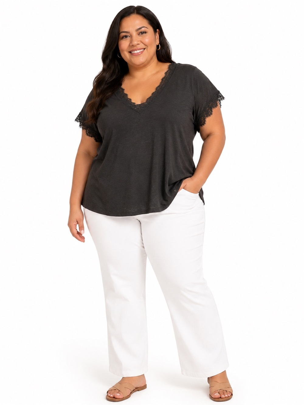 Torrid Black Lace Trim V-Neck Top – Women’s Size 3